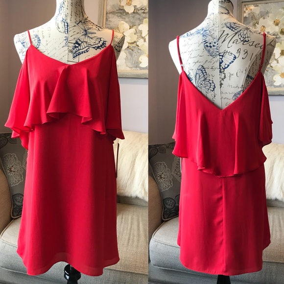 Aqua Dresses & Skirts - NWT Red Chiffon cold shoulder red dress